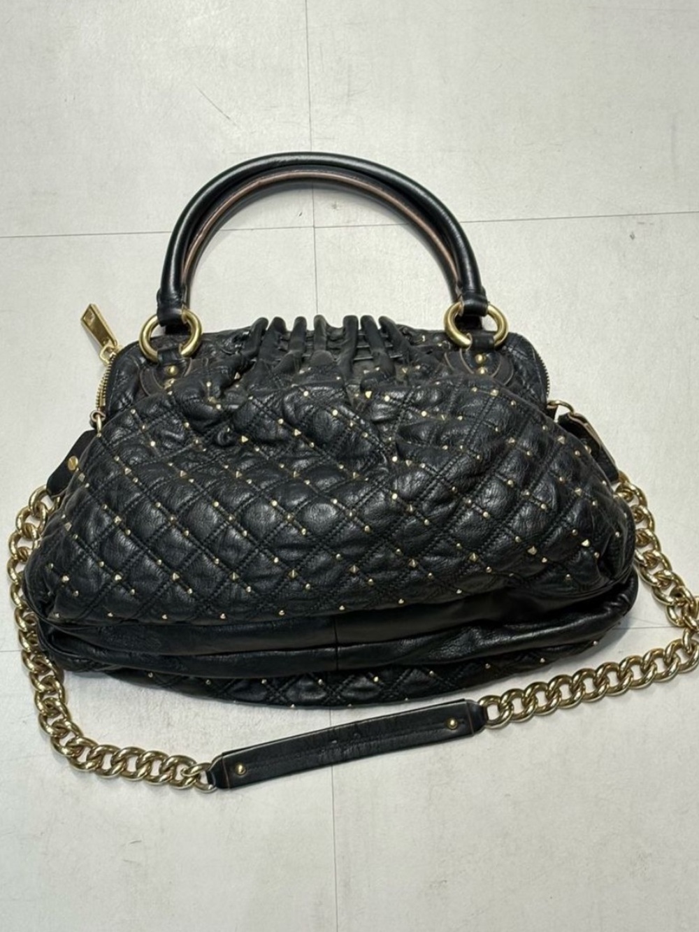 Marc Jacobs Black Quilted Studded Stam Shoulder Bag
